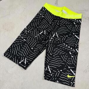 Nike Pro Compression Shorts Black White Neon Yellow Women Size S Training Gym